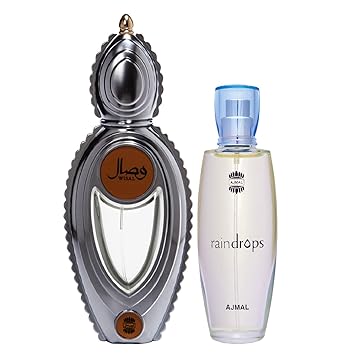 Ajmal Wisal EDP Floral Musky Perfume 50ml for Women and Raindrops EDP Floral Chypre Perfume 50ml for Women + 2 Parfum Testers FREE