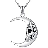 LWXIE Diamond Skull Necklace for Women S925 Sterling Silver Moon Necklace Silver Moon Pendant for Mother Grandmother Wife 18+2Inch