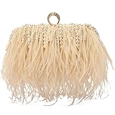 Women Real Natural Ostrich Feather Evening Bags Purses Clutch Vintage Banquet Handbag