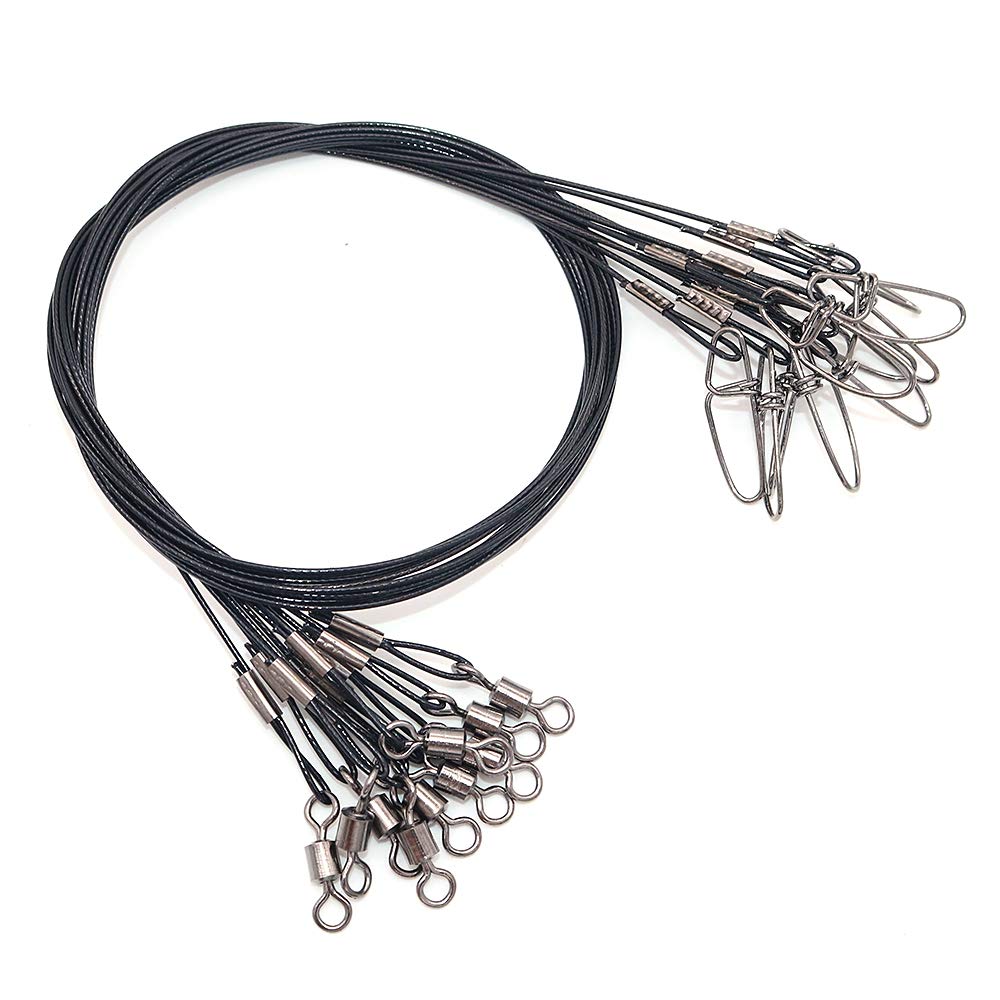 VOANZO 20PCS Fishing Stainless Steel Wire Leaders with Swivels and Snaps, High-Strength Fishing Line Leaders-147LB Heavy Duty -19" -Black
