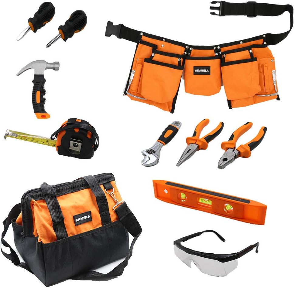 AKABELA First Tool Set - Real Tool Set for Kids Steel Forged Tools for Children Kids Toolbelt Child-Sized Tools Tool Bag for Kids Real Tools for Boys Tool Set for Girls Tools for Small Hands