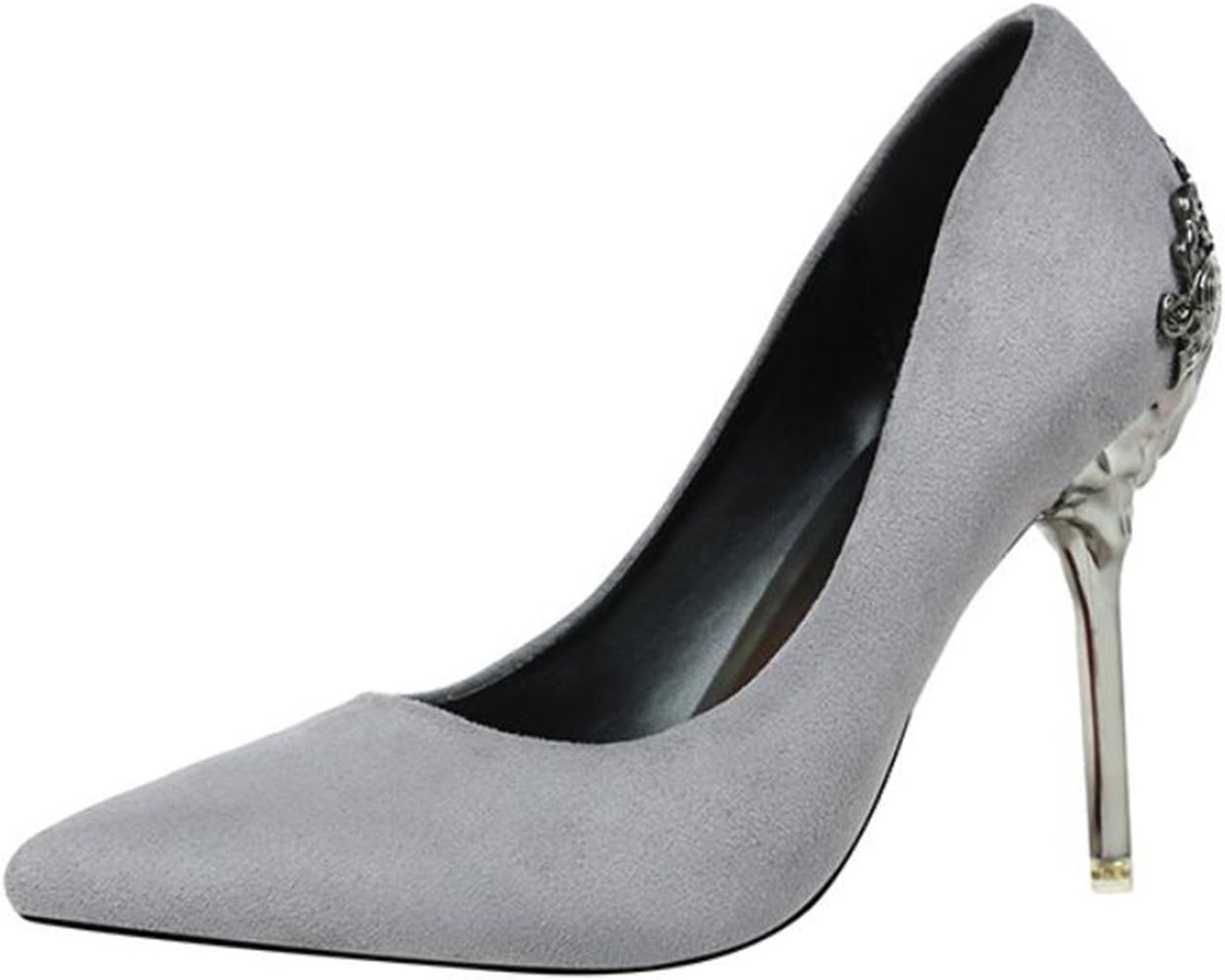 Mashiaoyi Women's Pointed-Toe Stiletto Slip-On Metal Court Shoes