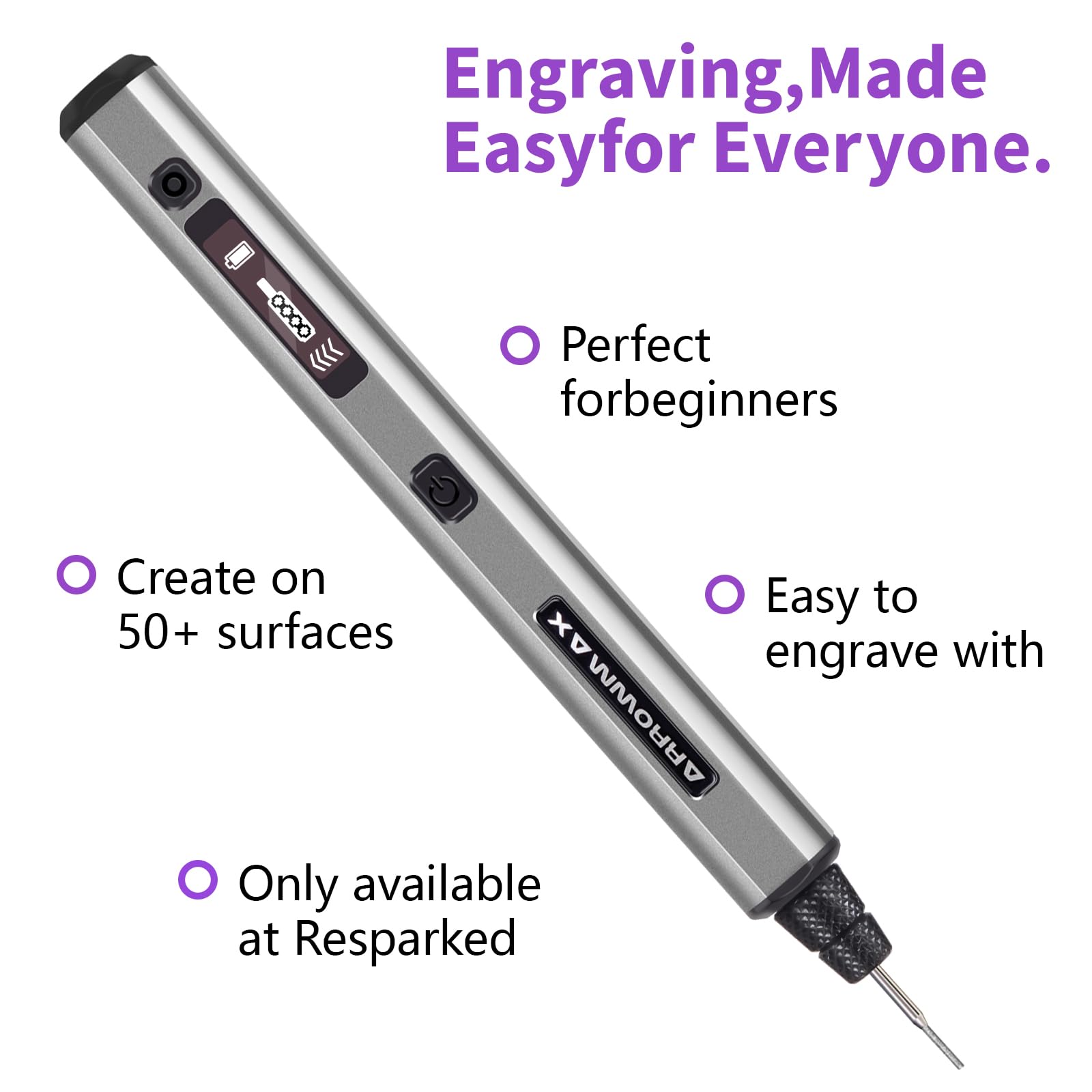 AM ARROWMAX Mini Engraving Pen: Ultimate Cordless Portable Tool for Artists & DIYers - Engrave 50+ Surfaces - Beginner Friendly - Engraving Pen for Bead, Metal, Wood, Glass and Plastic