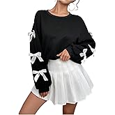 Verdusa Women's 3D Bow Sweatshirt Round Neck Long Sleeve Pullover Tops