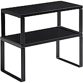 YMYNY Cabinet Shelf Organizer, Countertop Shelves Set of 2, Kitchen Spice Racks, Stackable, Storage Racks for Cupboard, Sink, Pantry, Bathroom, Black, Metal, UHSR002B