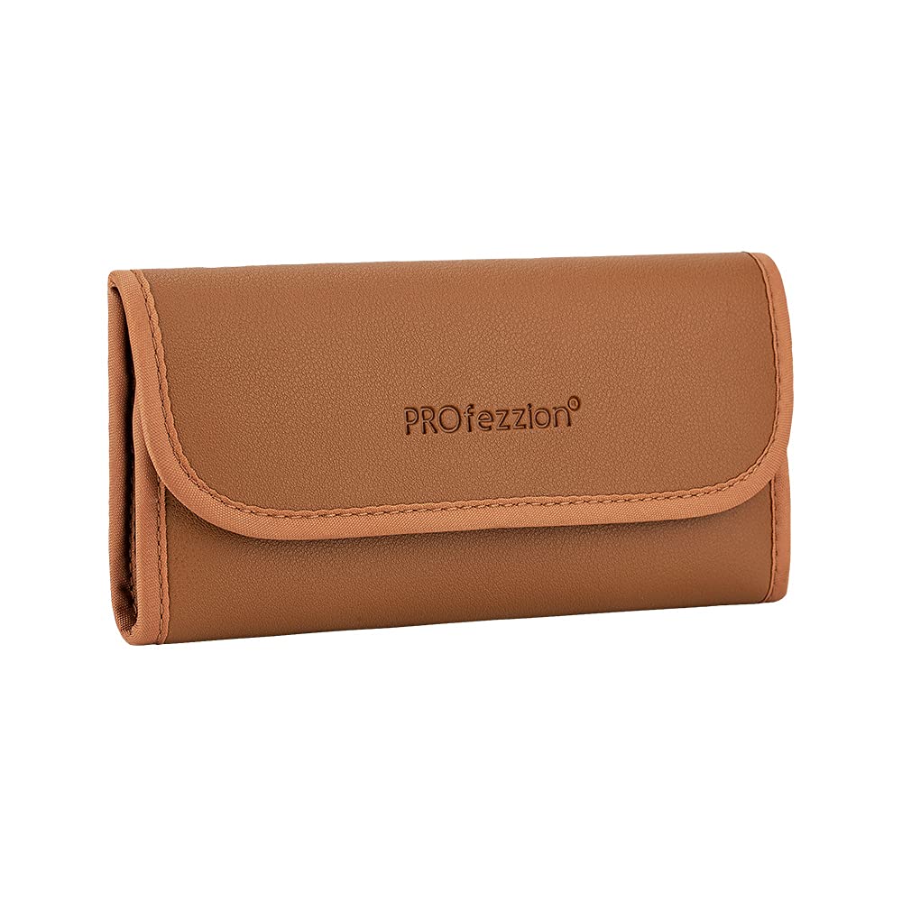 PROfezzion Deluxe Lens Filter Case 4 Pockets Camera Lens Filter Storage Pouch PVC Carry Bag for Circular ND CPL UV Polarising Neutral Density Filter up to 58mm with Microfiber Cleaning Cloth, Brown