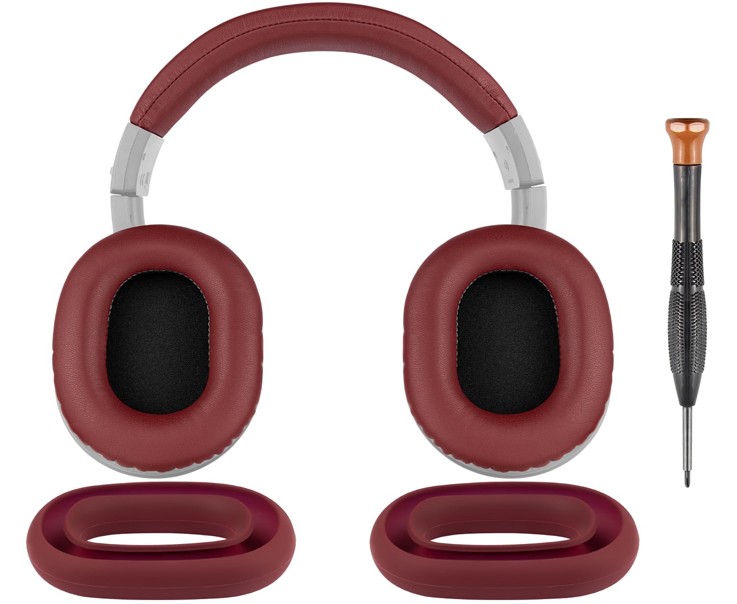 SOULWIT Ear Pads Cushions + Headband Cover+ Silicone Earpads Cover Protector, Replacement Kit for Audio Technica ATH M40, M40X Headphones, Replacement Headstrap Pad & Earpads Repair Part(Burgundy)