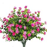 Artificial Flowers, Fake Outdoor UV Resistant Plants Faux Plastic Greenery Shrubs Indoor Outside Hanging Planter Home Kitchen Office Wedding, Garden Decor (Pink)