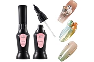 GELLAKTIK 2 Pcs Rhinestone Glue for Nails: 2x10ml Super Strong Adhesive Nail Glue for 3D Nail Art Design,Updated with Brush Pen Tip Precise for Nail Charms Gems Jewels Diamonds Decorations Cured
