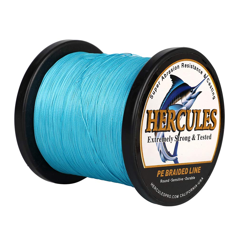 Hercules Super Strong 500M 547 Yards Braided Fishing Line 100 LB Test for Saltwater Freshwater PE Braid Fish Lines 4 Strands - Blue, 100LB (45.4KG), 0.55MM
