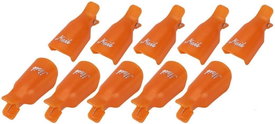 10PC Plastic Acrylic Nail Art Soak Off Cap Clip UV Gel Polish Remover Wrap Tool (Orange)