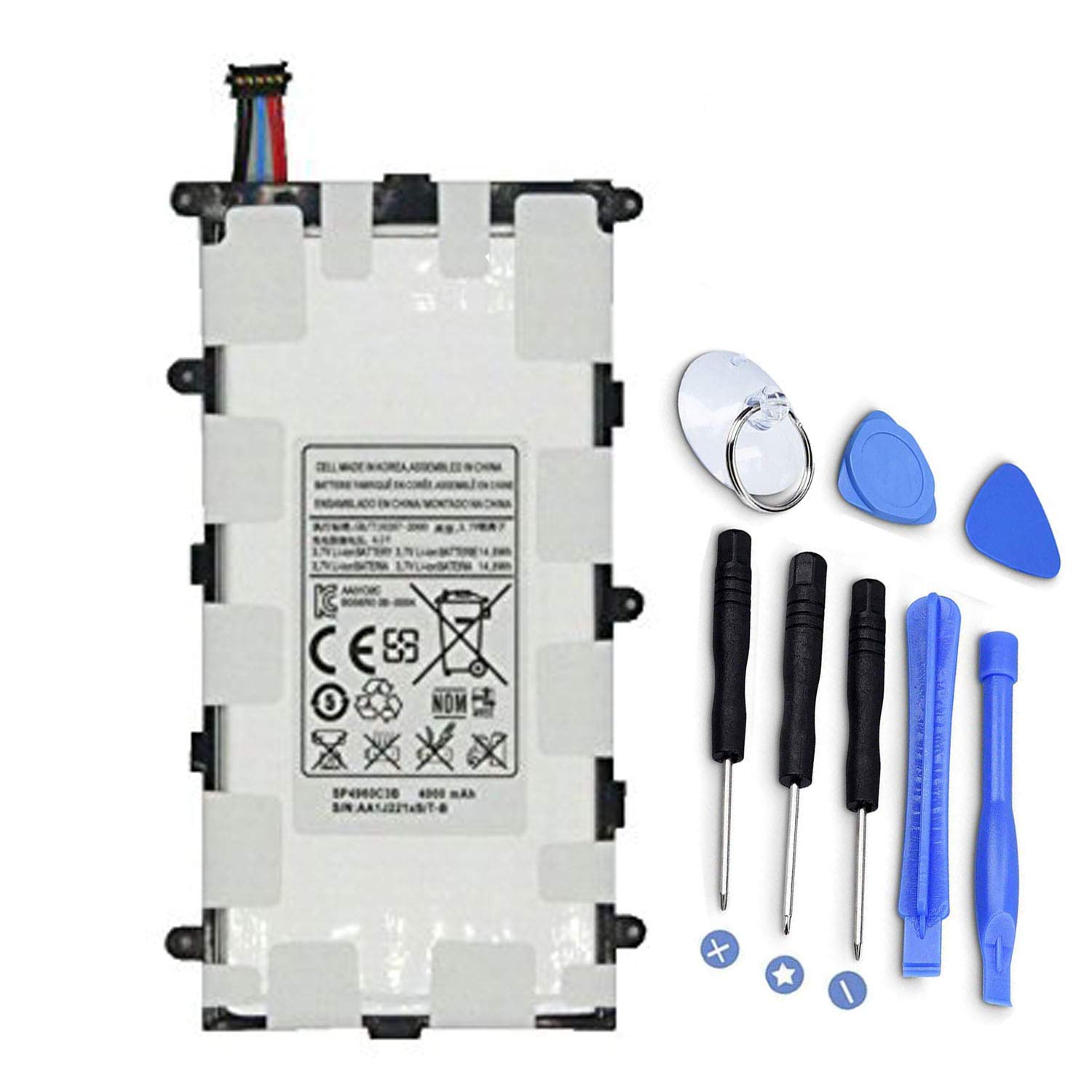 SP4960C3B Tablet Battery Replacement for Samsung Galaxy Tab 2 7.0 GT-P3100 P3108 P3110 P3113 Tab 7.0 Plus GT-P6210 GT-P6211 SGH-T869 GT-P6200 GT-P6201 GT-P6208(3.7V 14.8Wh 4000mAh)