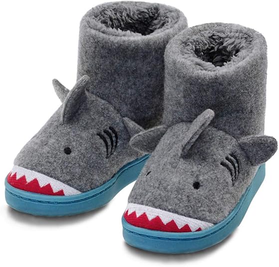 Boys Winter Warm Plush Comfy Shark Bedroom Bootie Slippers LA Plage 10
