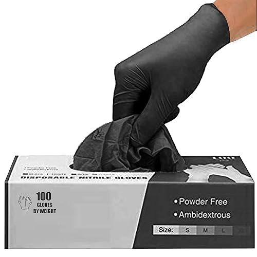 PANKTI Black Nitrile Disposable Gloves - Latex-Free, Powder-Free, Pack of 100, Strong and Puncture-Resistant, Medical, Food Handling, Tatoo Barber Shop Gloves (Large) (Packaging may vary)
