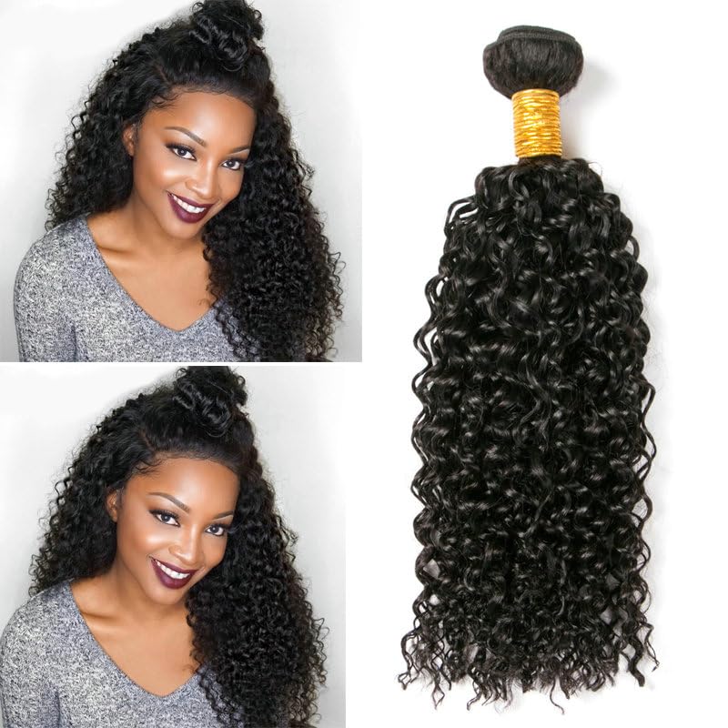 Urshiney Kinky Curly Human Hair Bundles for Women Thick Brazilian Virgin Hair Curly Bundle Machine Made Double Weft Tangle-Free & No Shedding Natural Black Color Can Be Dyed 100g 20 Inch