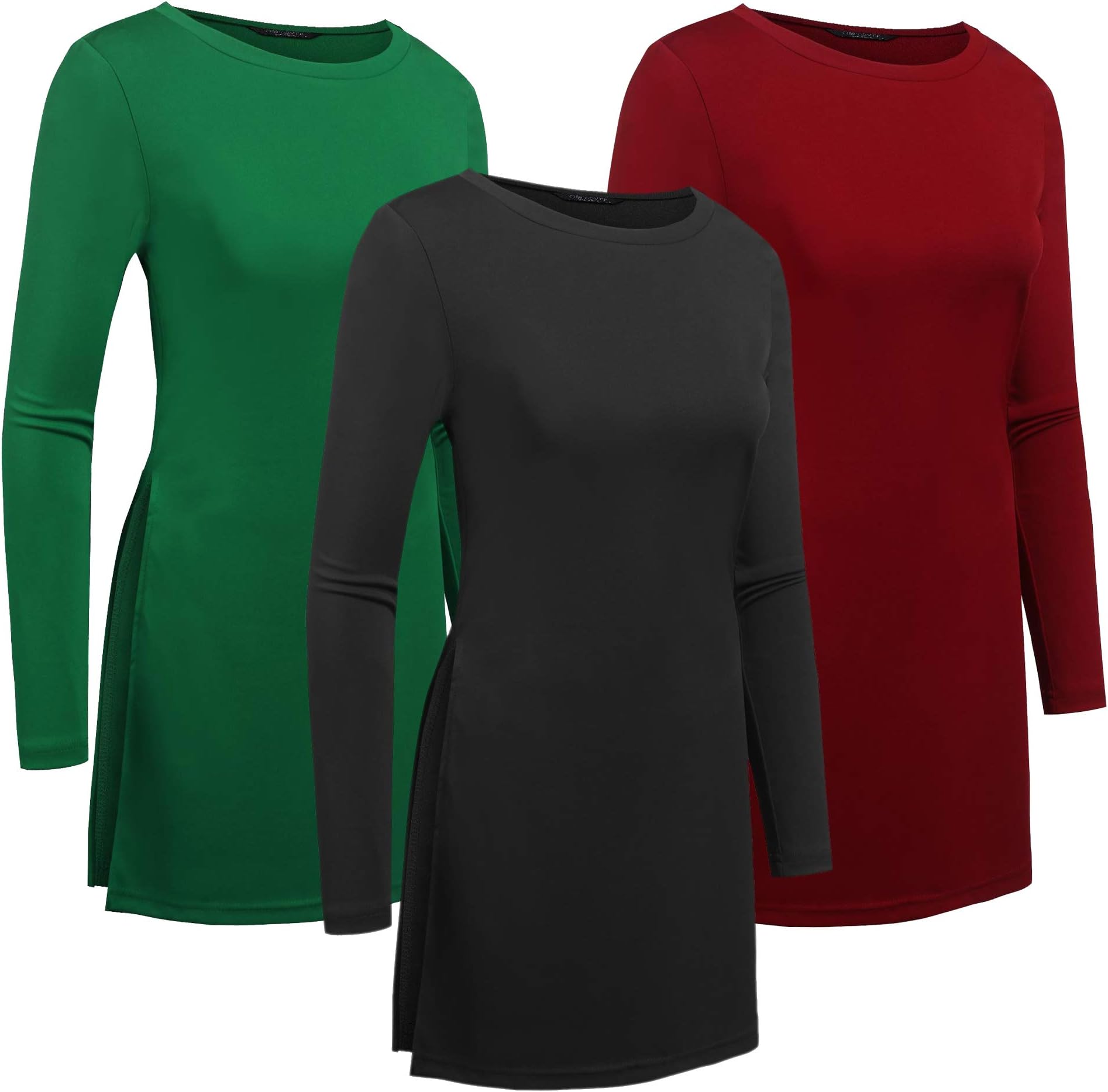 Sexyfree Women High Side Slit Solid Basic Comfy Long Sleeve Tunic Tops for Leggings
