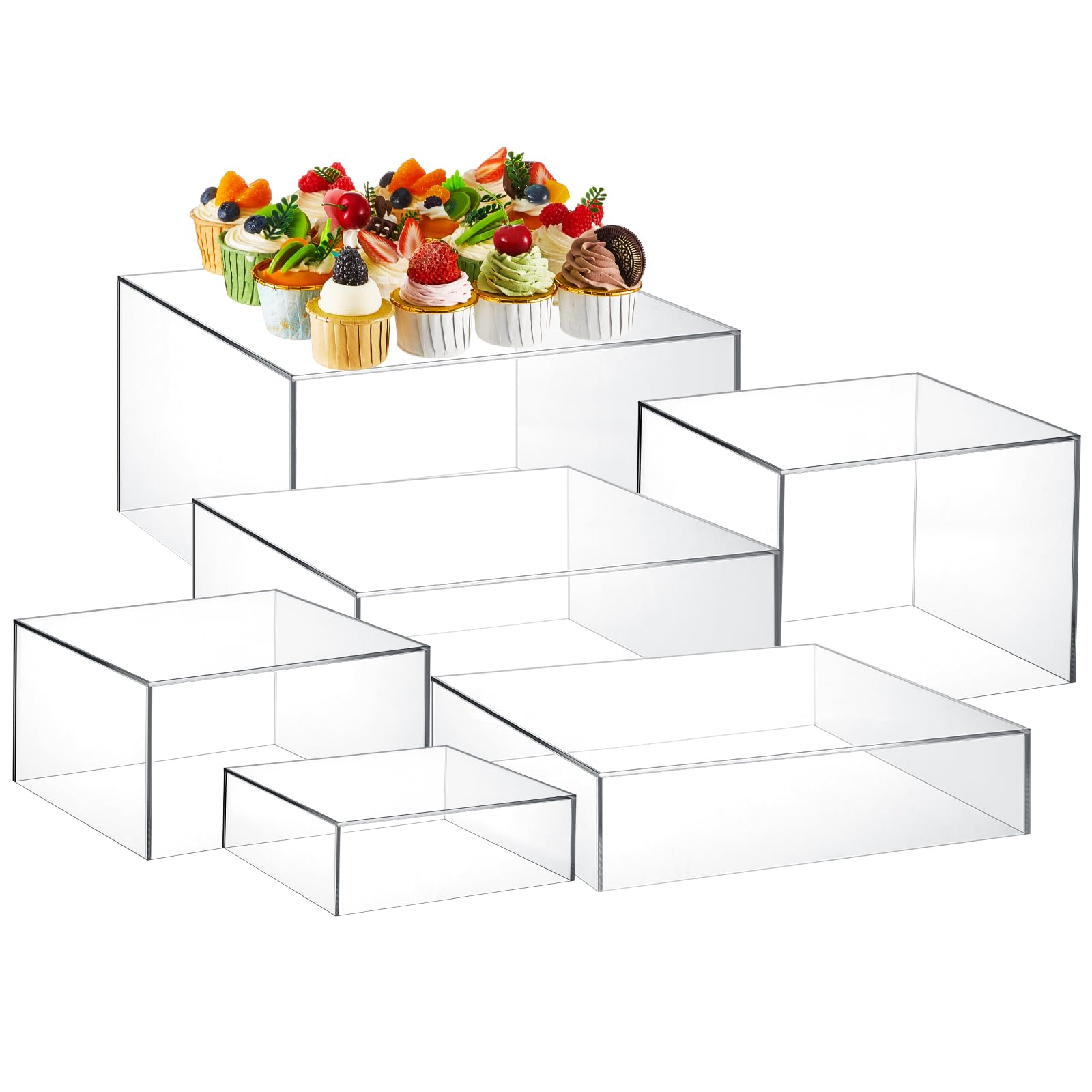 Lot 6 Présentoirs Cubes Empilables Blancs – Pour Gâteaux, Desserts, Bijoux, Collection