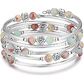 BULINLIN Wrap Bangle Rose Bead Bracelet - Beaded Bracelet with Natural Agate Stone Gifts For Women