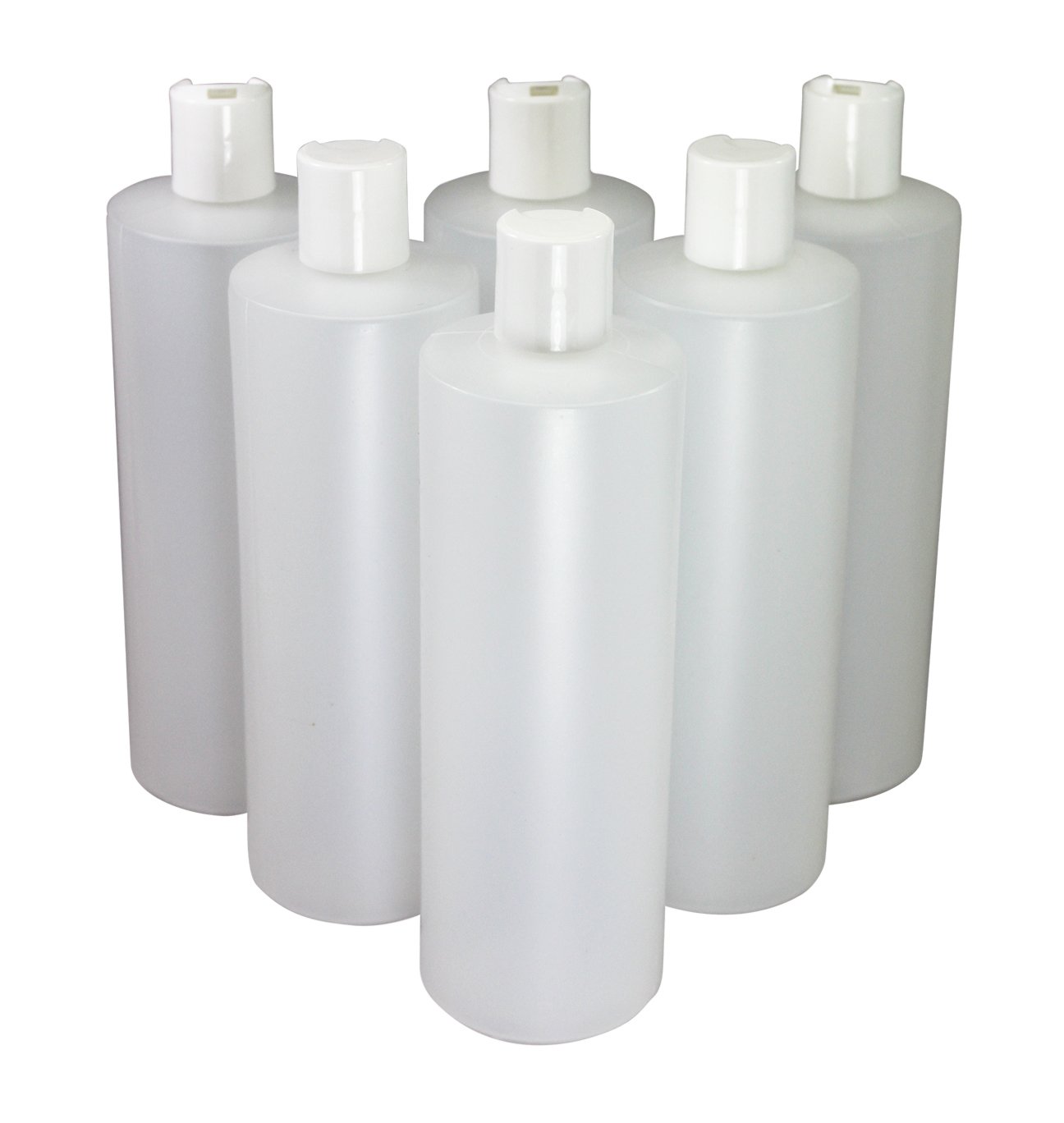 16 Oz Plastic Squeeze Bottles with Disc Top Flip Cap Set of 6 Empty