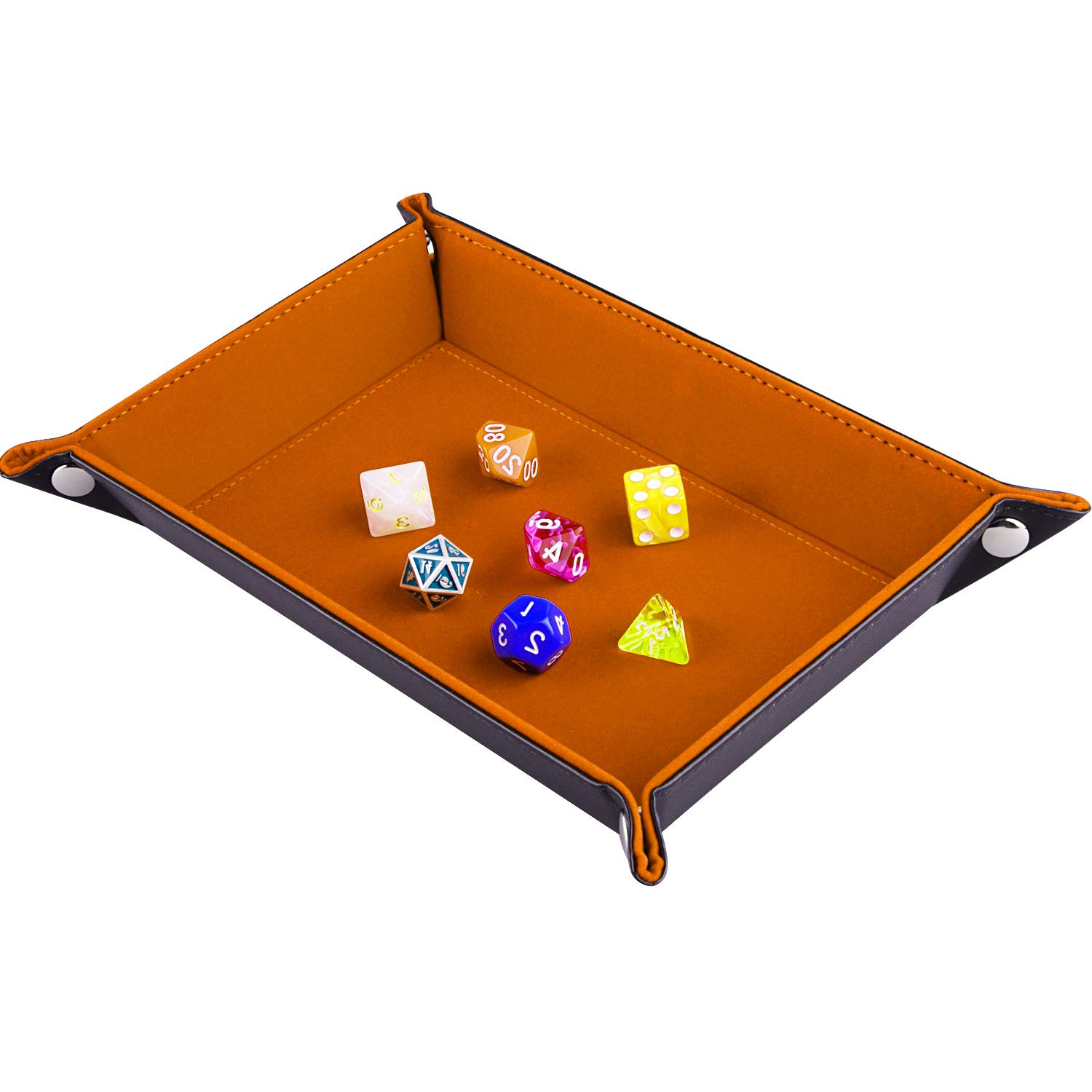 SIQUK Double Sided Dice Tray, Folding Rectangle PU Leather and Orange Velvet Dice Holder for Dungeons and Dragons RPG Dice Gaming D&D and Other Table Games