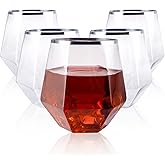LUODA 32 Pack Silver Plastic Wine Glasses,12 Oz Disposable Whiskey Glasses, Silver Stemless Diamond Shaped Wine Glasses For Serving Wine, Cocktail, Whiskey,Wedding