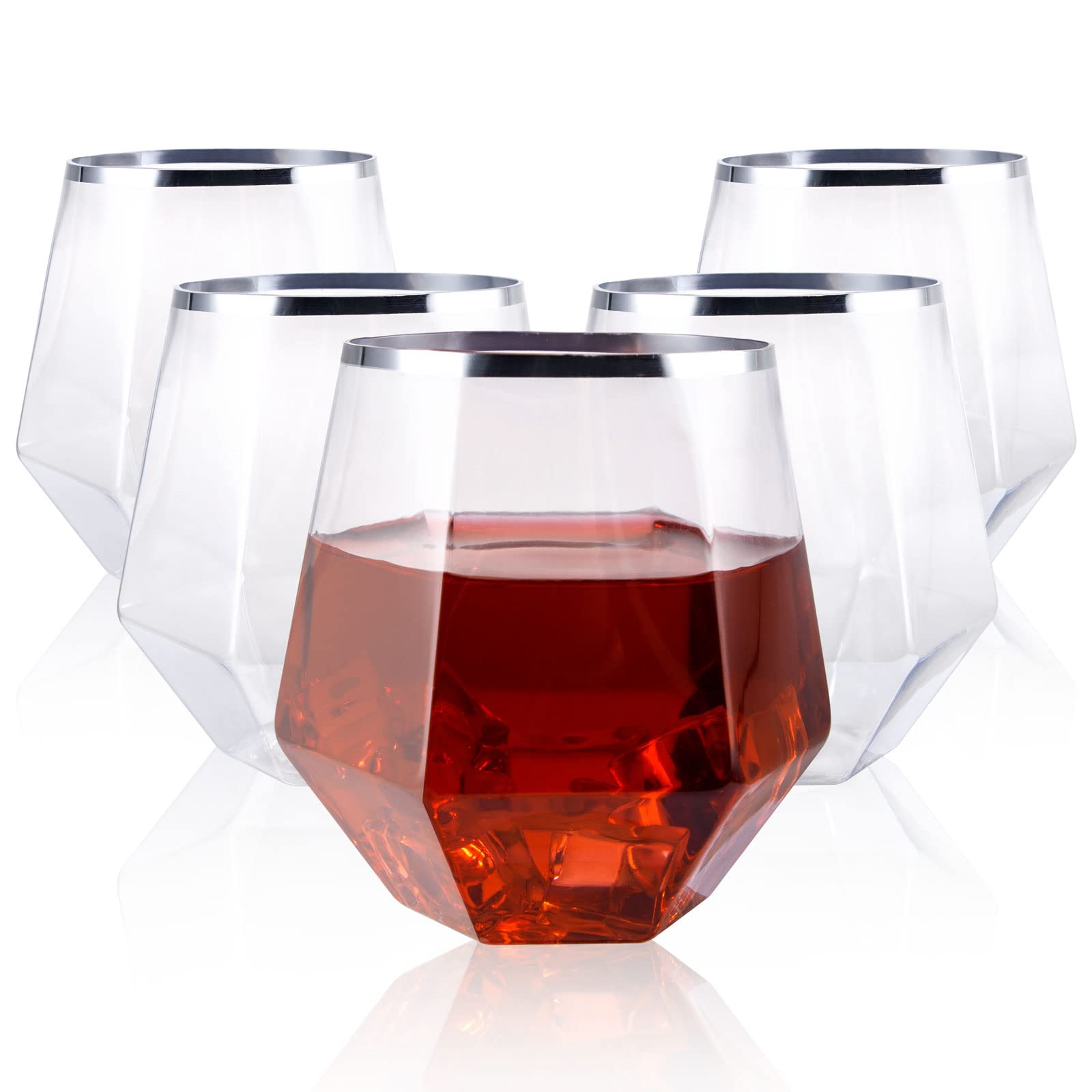 Photo 1 of LUODA 32 Pack Silver Plastic Wine Glasses,12 Oz Disposable Whiskey Glasses, Silver Stemless Diamond Shaped Wine Glasses For Serving Wine, Cocktail, Whiskey