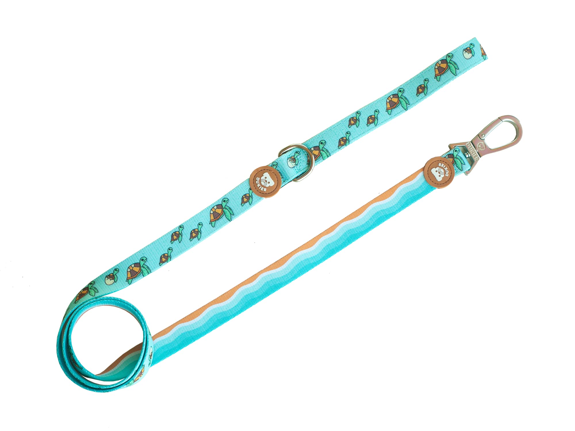 DUKIER - Long and durable dog lead with safety carabiner made of neoprene, Turtle design, size S