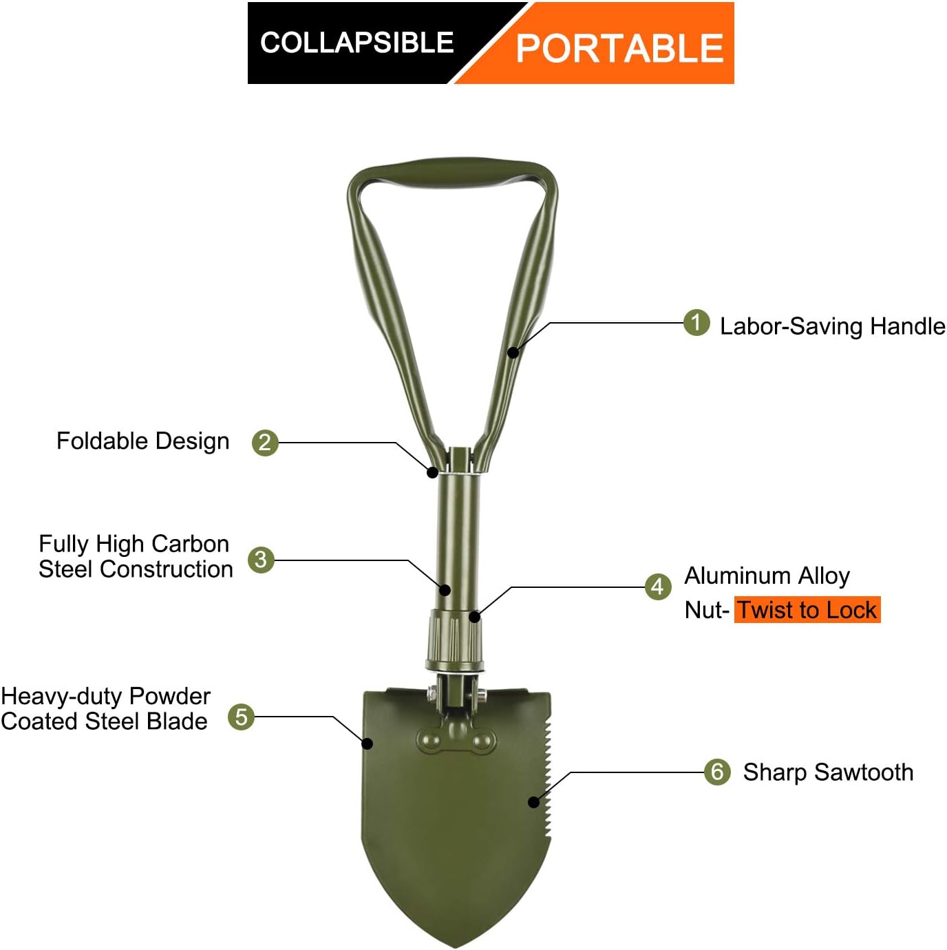 SUNHOO Collapsible Shovel Mini, Folding Spade Shovels for Digging, Portable Backpacking Car Emergency Kit, Military Style Entrenching Tool for Gardening | Lawn | Camping | Snow | Off Road : Garden & Outdoor