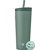 BlenderBottle 2-in-1 Insulated Stainless Steel Shaker Tumbler, Swig Leakproof Lid, Straw, BlenderBall, BPA Free, For Protein Shakes, Smoothies, And Pre Workout, 24 oz, Green (Seaglass)