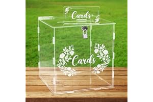 Acrylic Clear Wedding Card Box Money Boxes with Slot Sign and Lock for Wedding Reception Anniversary Birthday Decorations Par