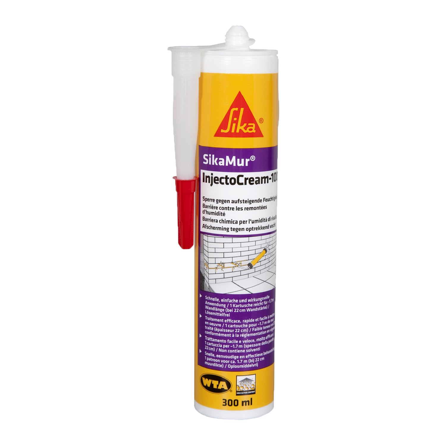 Sika SikaMur InjectoCream-100 – Injectable Damp Proof Course – Silane-Based – Rising Damp Treatment – Ready To Use – Mess-Free – 300ml, Packaging May Vary
