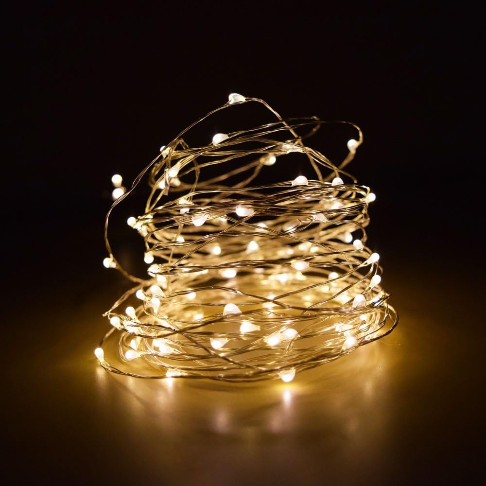 100 Warm White LED Micro Fairy String Light, Waterproof Wire (33ft, AC Plug-in) by PaperLanternStore