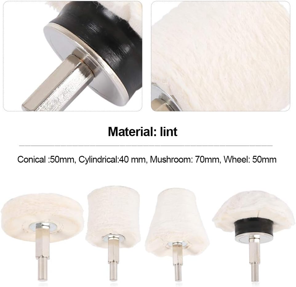 4pcs Polishing Buffing Pad Buffing Wheel Drill Kit Mop Cone Cylindrical Mushroom Wheel Grinding Head with 1/4 Handle for Car Motorcycle Wheels Grinder Polisher - Image 5