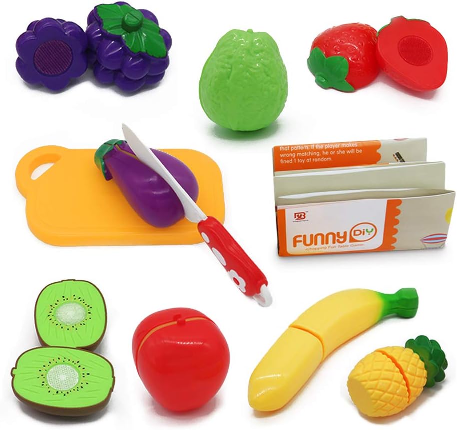 Cutting Fruit Set Kitchen Toys Pretend Role Play Games Food 19 Pcs Accessories for Kids Girls Boys 3 4 5 6 Years Old