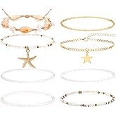 GAFATORY Shell Ankle Bracelets for Women Adjustable Boho Anklets for Women Waterproof Summer Beach Pearl Starfish Conch Foot Jewelry
