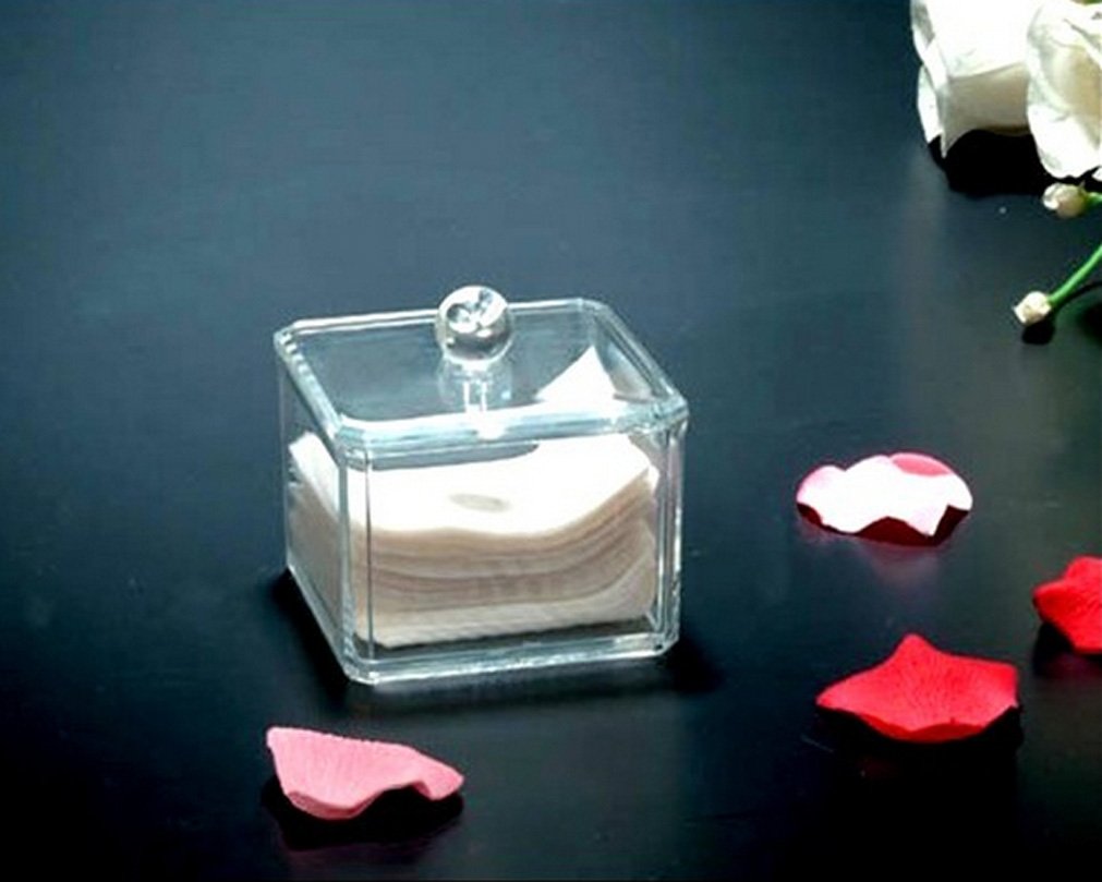 Kamay's Transparent Cube Cotton Bud Dispenser/Cotton Ball Holder/Cotton Pad Storage/Cotton Swabs Case/Q-Tips Organiser/Make Up Pads Dispenser Container with lid Acrylic Cosmetic Makeup Organizer