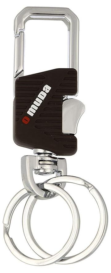 Omuda Button Operated Hook Locking Double Rings Metal Keychain Keyring Key Chain for Car Bike Keys | for Men Women Boys Girls | for Suzuki Honda Hyundai Bullet Royal Enfield Keys (Brown/Silver)