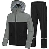 Dekomere Kids Rain Suit Jacket and Pants Set with Reflective Strips Adjustable Hood Flap Pocket for Boys Girls