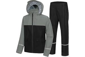 Dekomere Kids Rain Suit Jacket and Pants Set with Reflective Strips Adjustable Hood Flap Pocket for Boys Girls