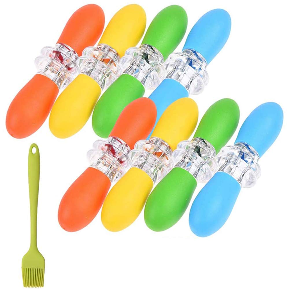 Homo Trends 8 Pairs Corn on the Cob Holders, ABS Handle Stainless Steel Corn on the Cob Skewers and 8.3 Inch Silicone BBQ Brush for Home Cooking, BBQ, Picnics, Camping and Parties