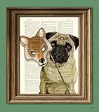 Dog Art Print Halloween Pug with Wolf Mask Costume 'Dottie's Inner Wolf' Dictionary Page art print