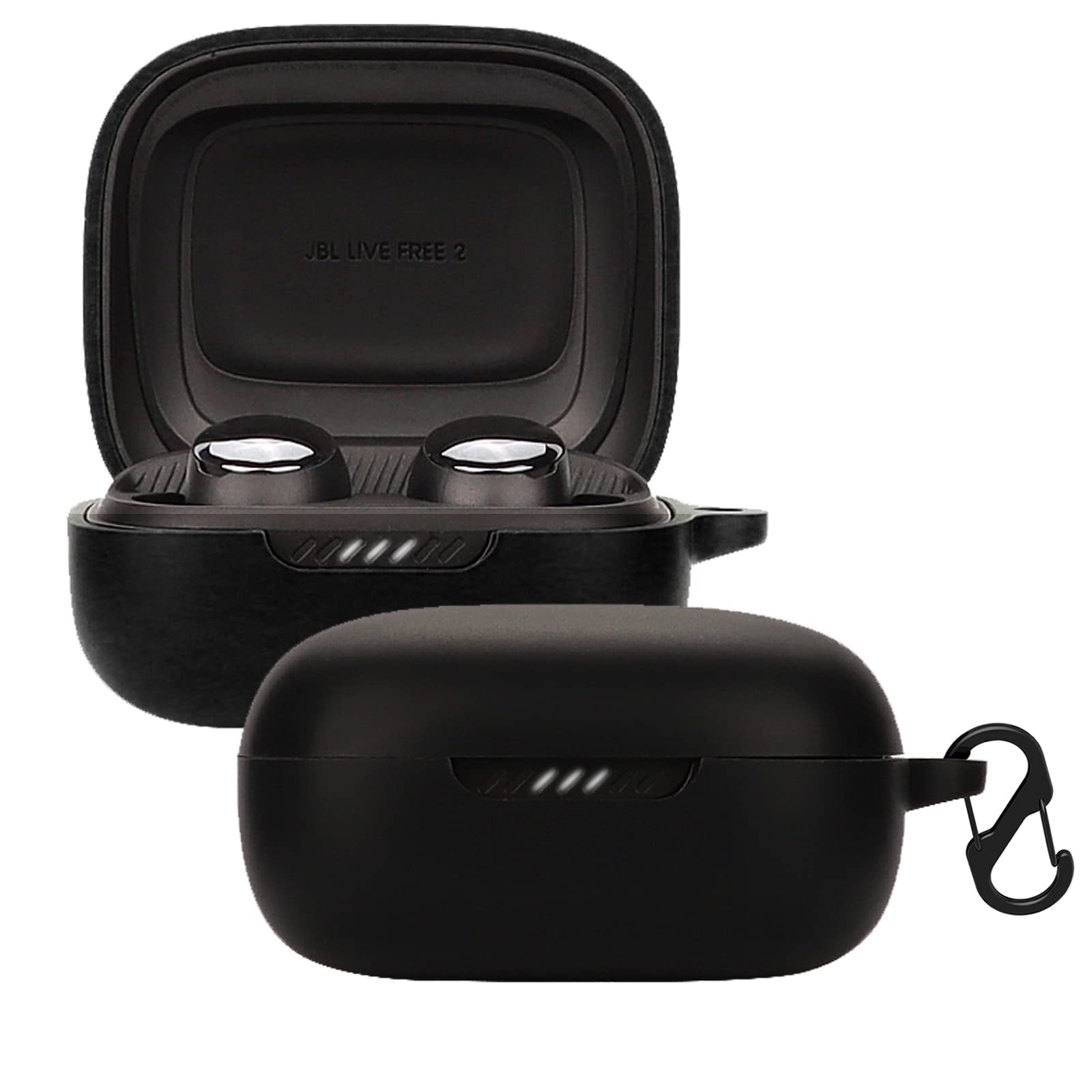 KUSINHOKA Case for JBL Live Pro 2 TWS with Carabiner,Anti-Scratch Premium Soft Silicone Full Protective Case,Shockproof Ultra Slim Headphone Protective Case for JBL Live Pro 2 TWS,Black — image 1