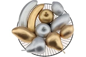 Meiwlong 10 PCS Artificial Assorted Golden Silver Fruits Decoration Home Fake Realistic Apple Banana Lemon Mango Pear Ornament Kitchen Party Christmas