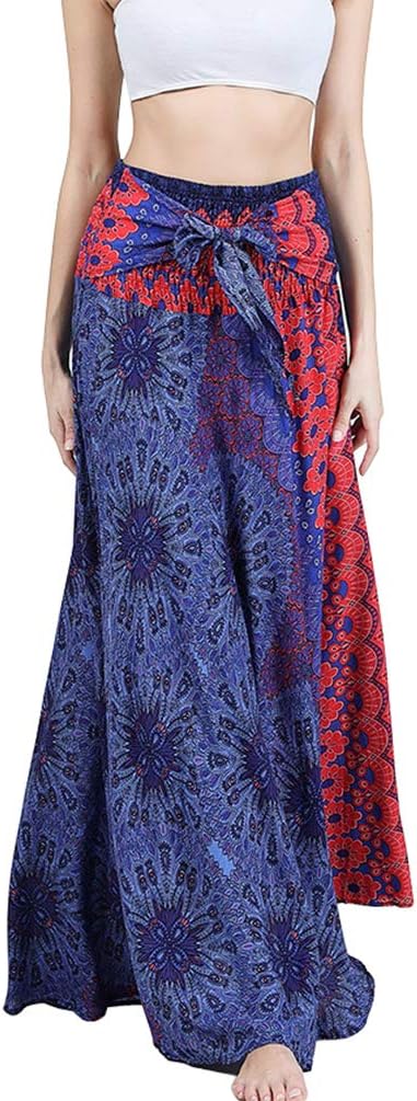 Women's Elastic Waist Bohemian Long Skirt Summer Beach Skirt Casual Floral Dresses