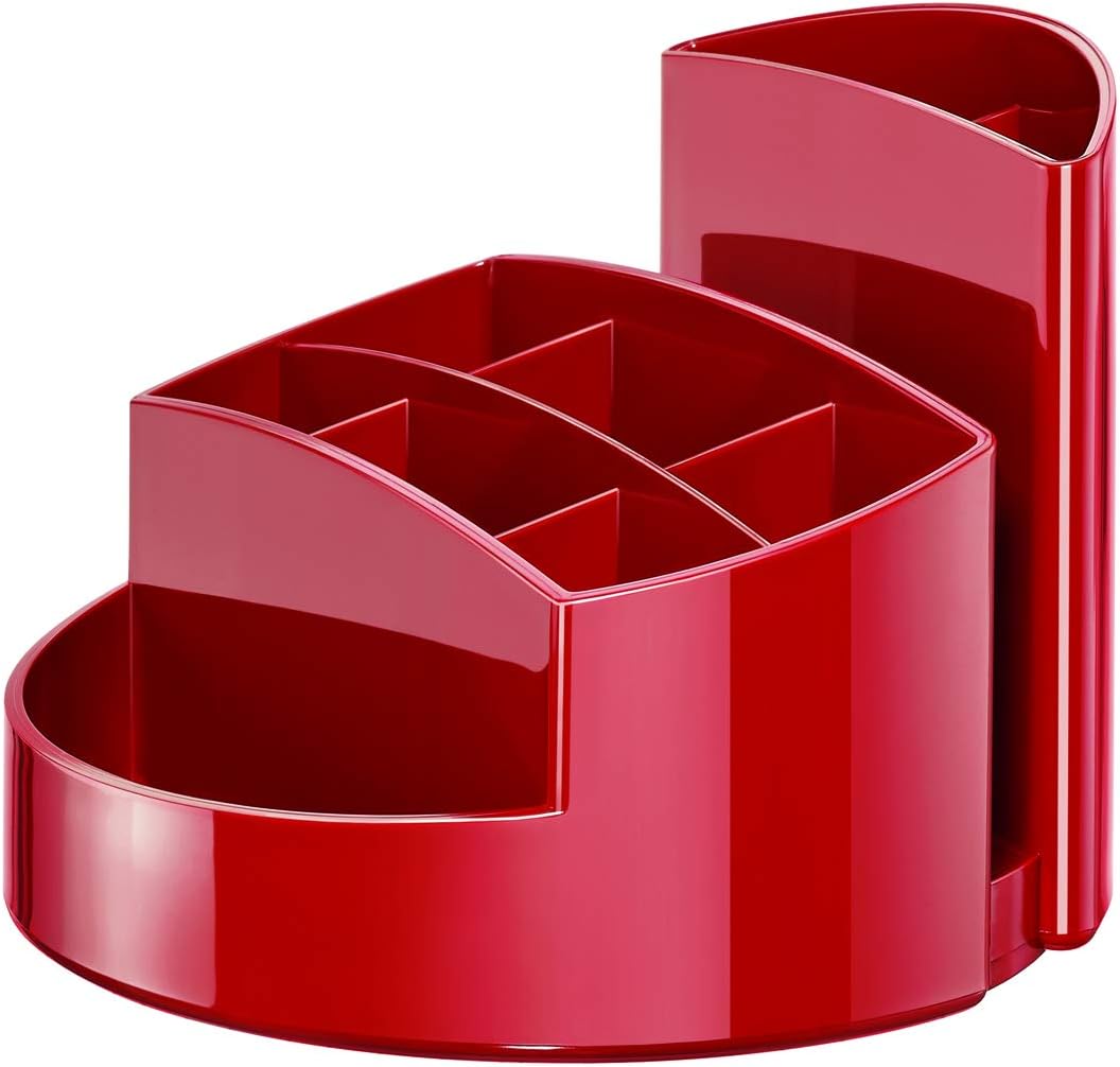 HAN 17460-17, RONDO Desk tidy. Elegant, glossy, premium quality with 9 compartments, red, 140x140x109mm - Image 3