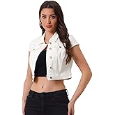 Allegra K Women's 2024 Summer Button Down Cap Short Sleeve Cropped Jean Denim Jacket