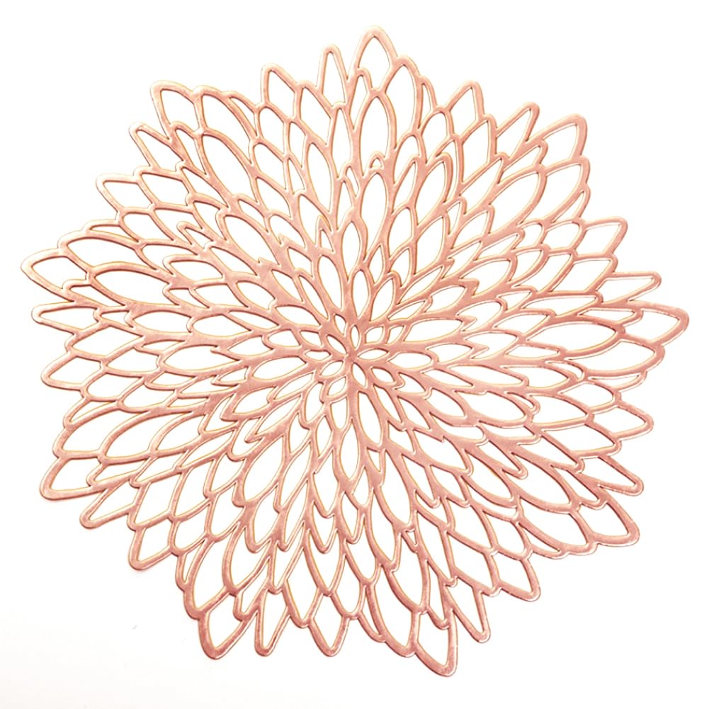HEYOMART PVC Placemats Sets of 4 Round Leaf Place Mats Washable Heat Resistant Vinyl Table Mats for Morden Kitchen Dining Table Wedding Accent Centerpiece Placemat, Rose Gold — image 1