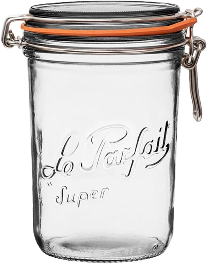 Le Parfait Super Terrine 1L French Glass Canning Jar w/Straight Body, Airtight Rubber Seal