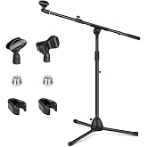 CAHAYA Mic Stand Heavy-Duty Super Resistent Tripod Boom Height Adjustable | Universal Microphone Arm Stand with 2 Mic Clips 3/8" to 5/8" Adapter for Most Mics for Singing Wedding Performance Podcast