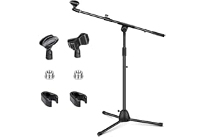 CAHAYA Microphone Stand Tripod Boom Universal Mic Stand Compact with 2 Mic Clips for Most Mics Height Adjustable Mic Stand fo